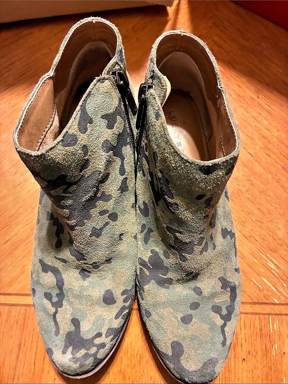 Lucky Brand Green & Black Camo Ankle Boots Size: 6M